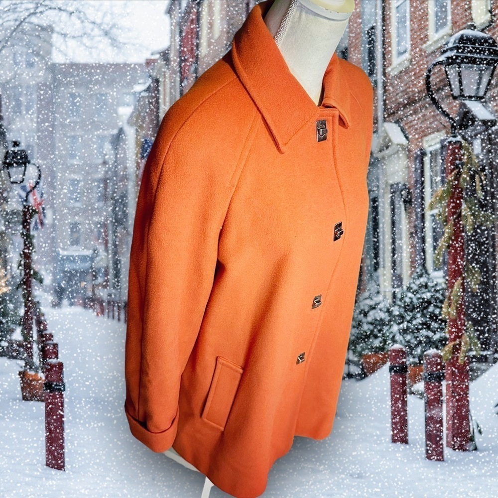 Mackintosh Burnt Orange 100% Wool Winter Coat with Silver Toggle Closure Size M - Picture 16 of 16
